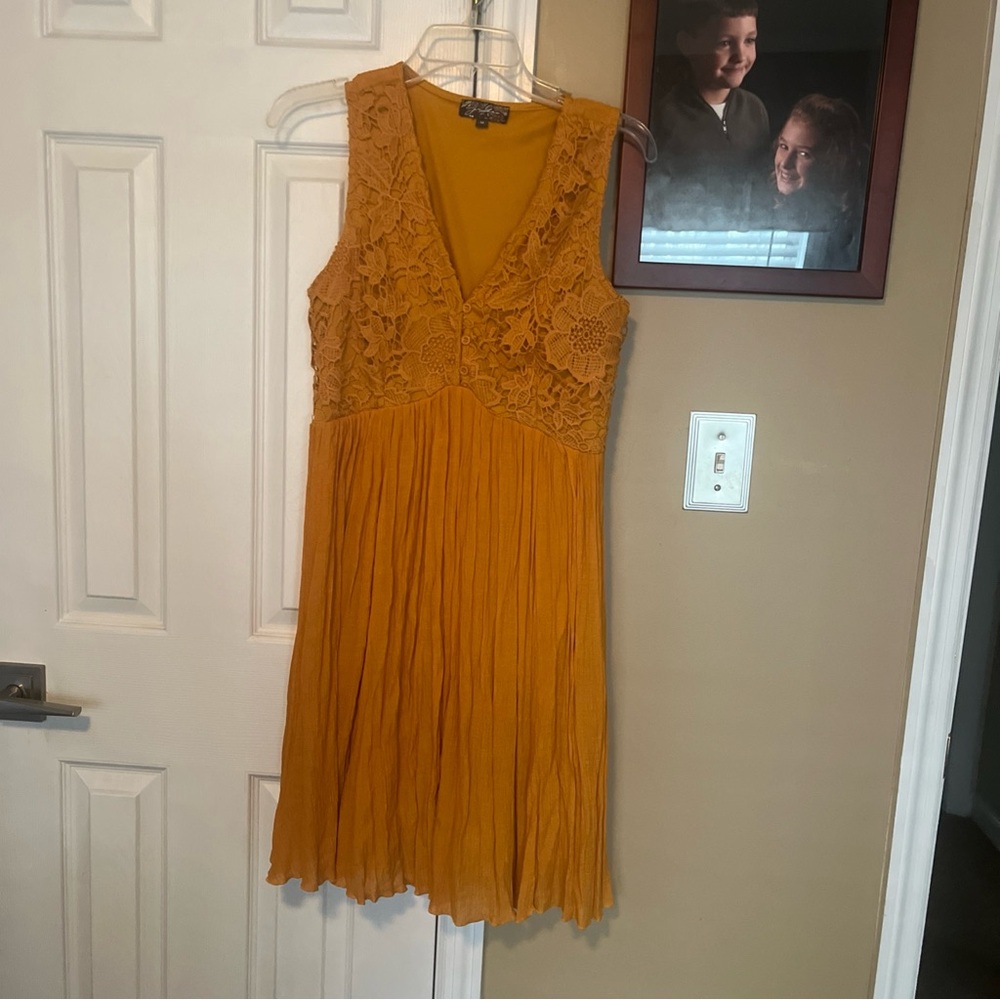 Women's Mustard Lace-Detail Midi Dress